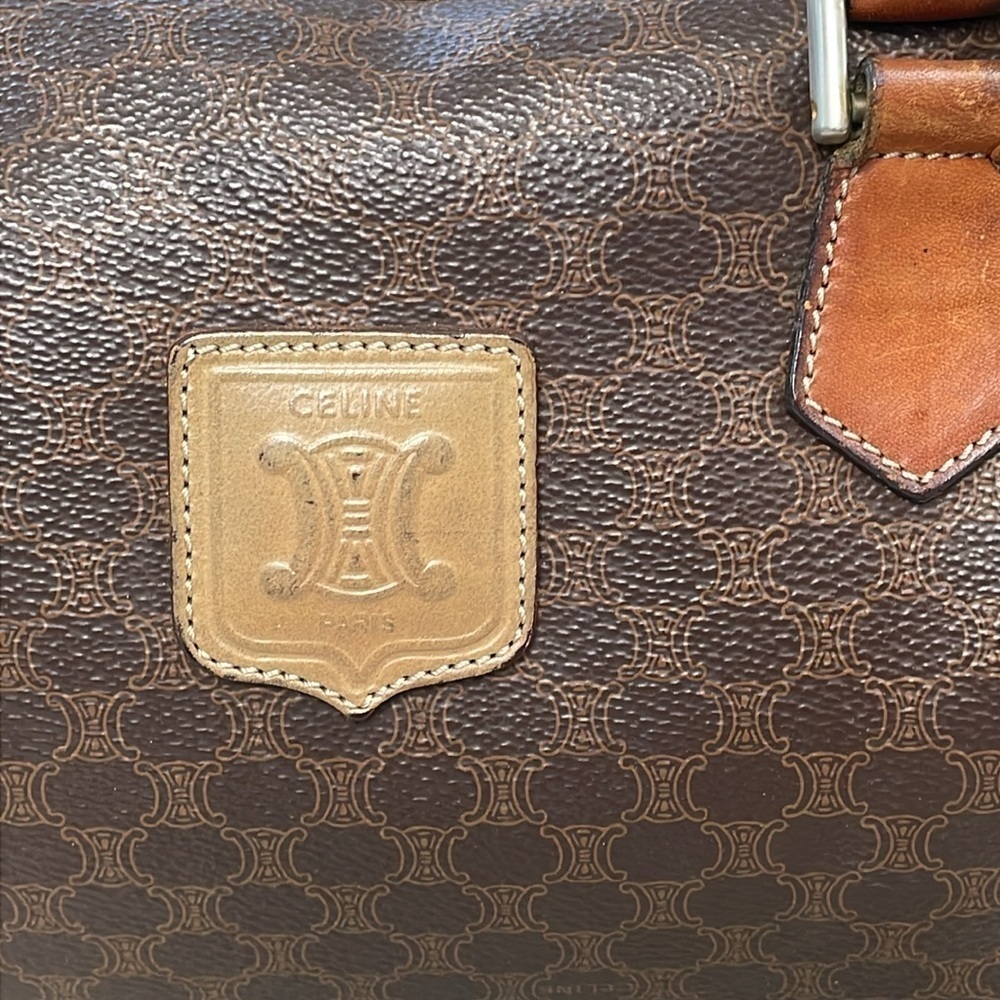 Vintage Celine Macadam Coated Canvas Boston Bag Satchel Brown - Picture 3 of 17